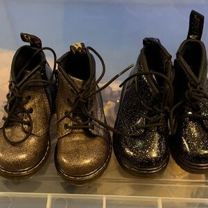 Dr. Martens Kids Black and Silver Glitter Boots